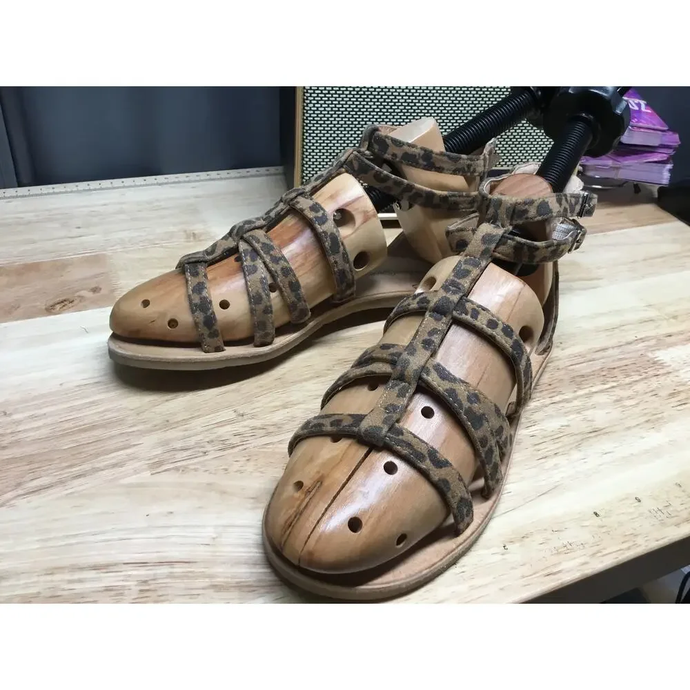 Treasure & Bond Alana Gladiator Sandals Girls 4 Brown Leopard Print Zip Closure